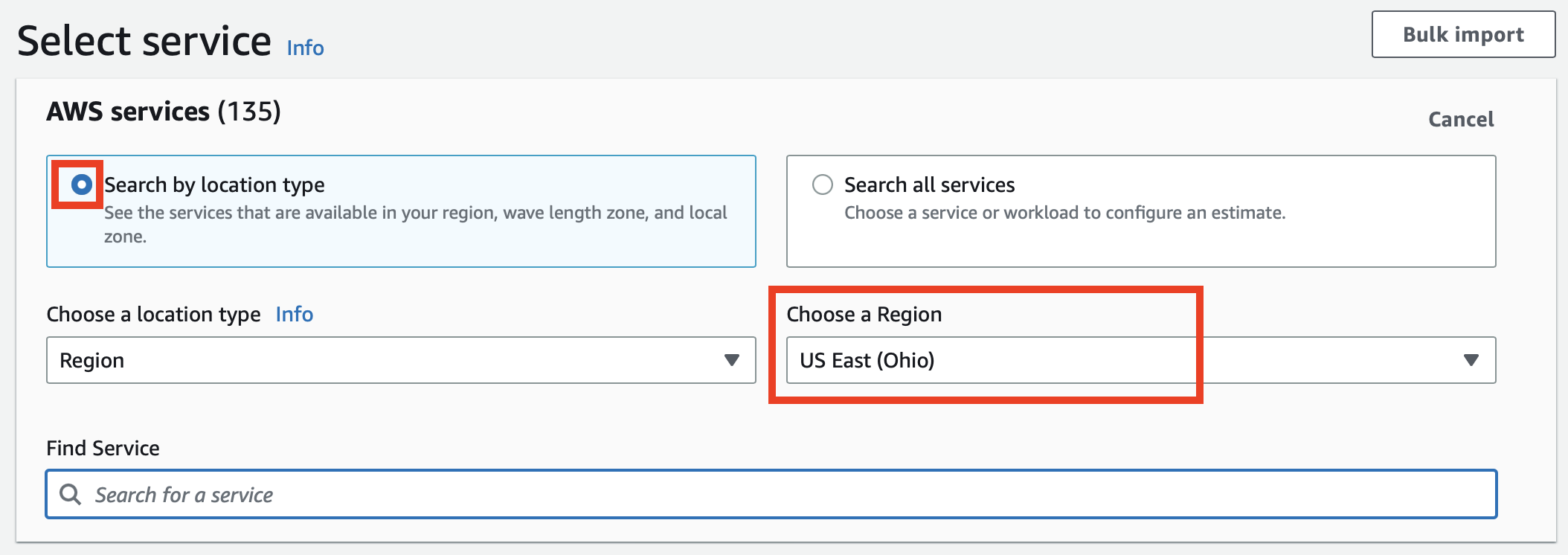 Step One - Select AWS Region by Location